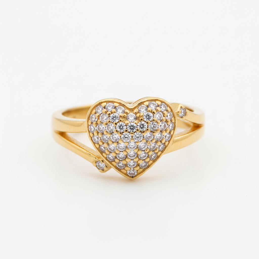 Stainless Steel Gold-Plated Zircon Heart Ring