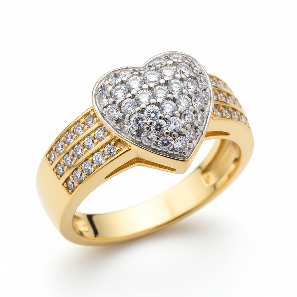 Stainless Steel Gold-Plated Zircon Heart Ring
